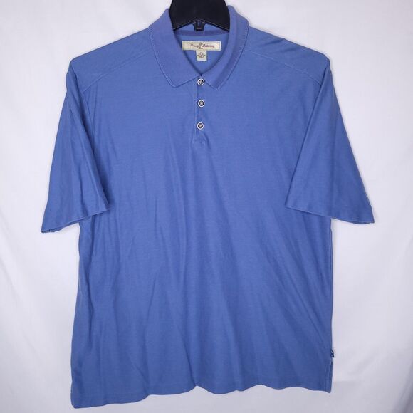 Tommy Bahama Polo Shirt Mens Large Blue Silk Cotton Blend - Picture 2 of 10